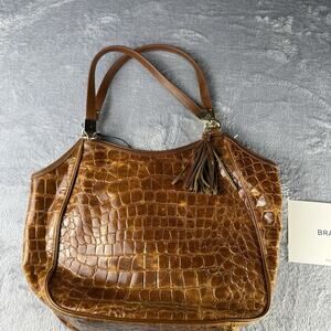 Brahmin Marianna Tan Gustavo Embossed Leather Tote Shoulder Bag Designer Luxury